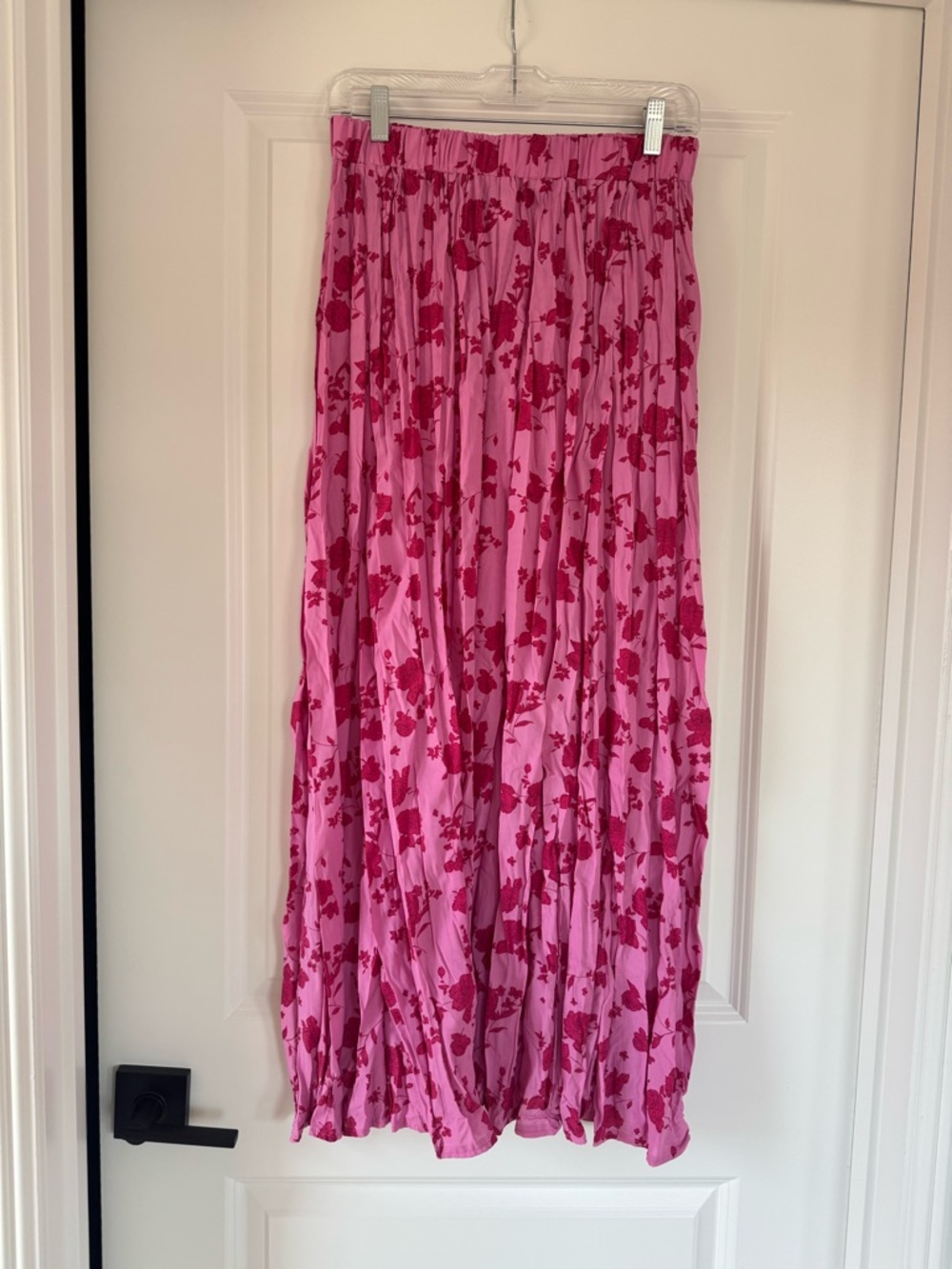 Pink Floral Pleated Maxi Skirt